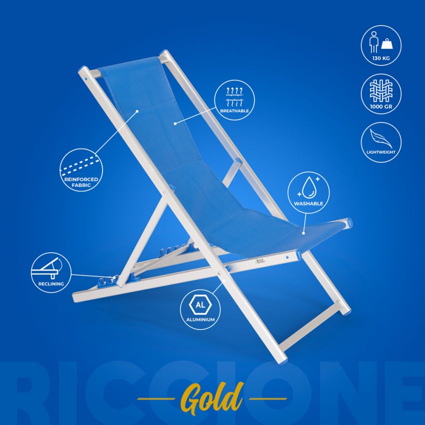 4 chaises de plage pliantes réglables en aluminium Riccione Gold - 3
