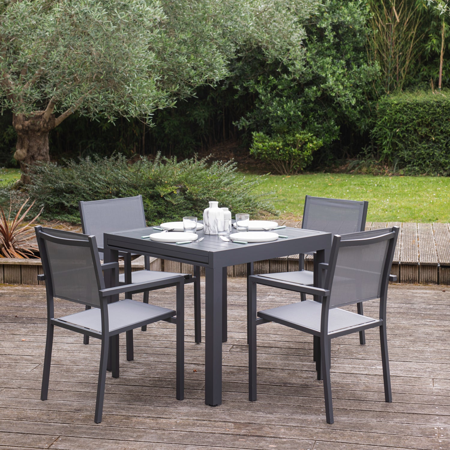 Salon de jardin 8 places gris et aluminium anthracite extensible 90/180 VENEZIA - 5