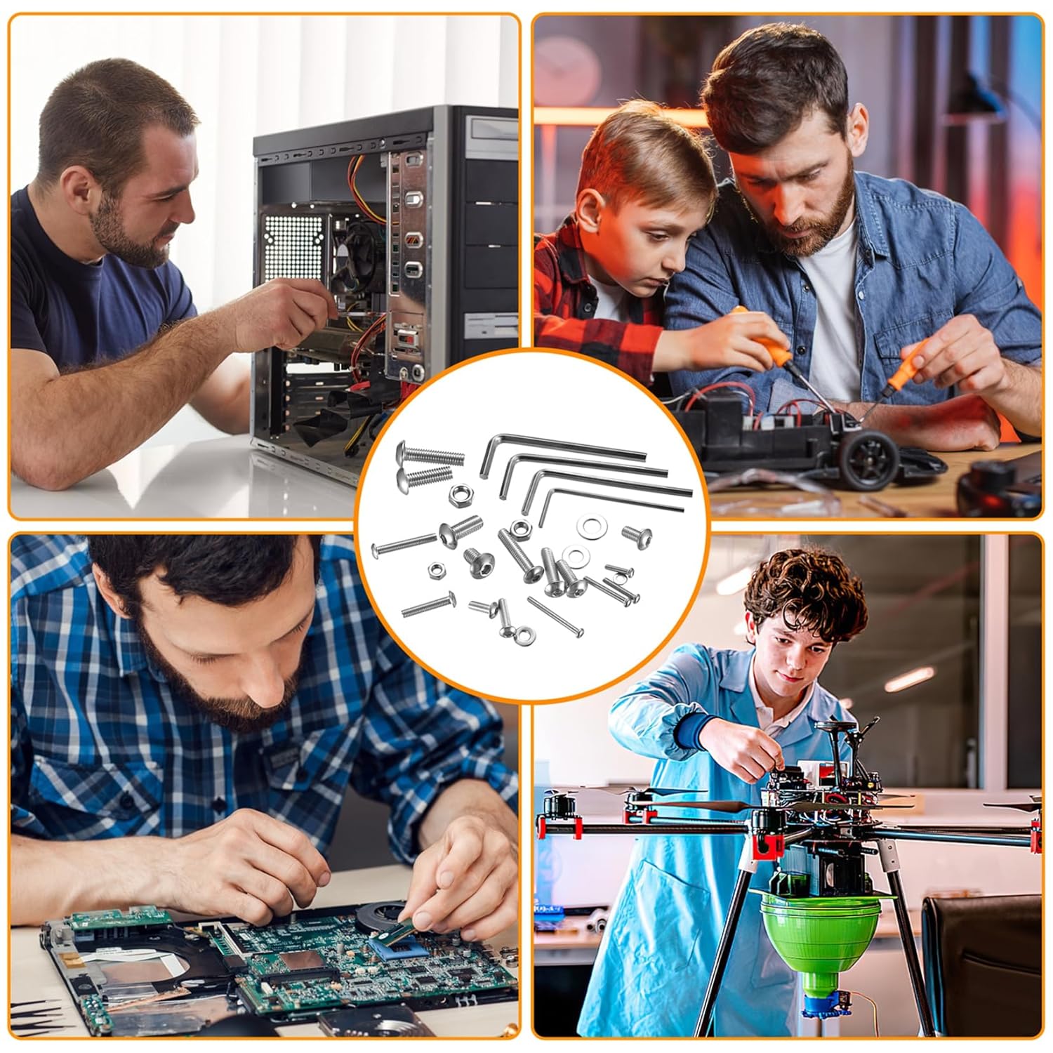 1225pcs M2 M3 M4 M5 Vis et boulons à six pans creux hexagonaux et écrous et rondelles Kit d’assortiment - 5