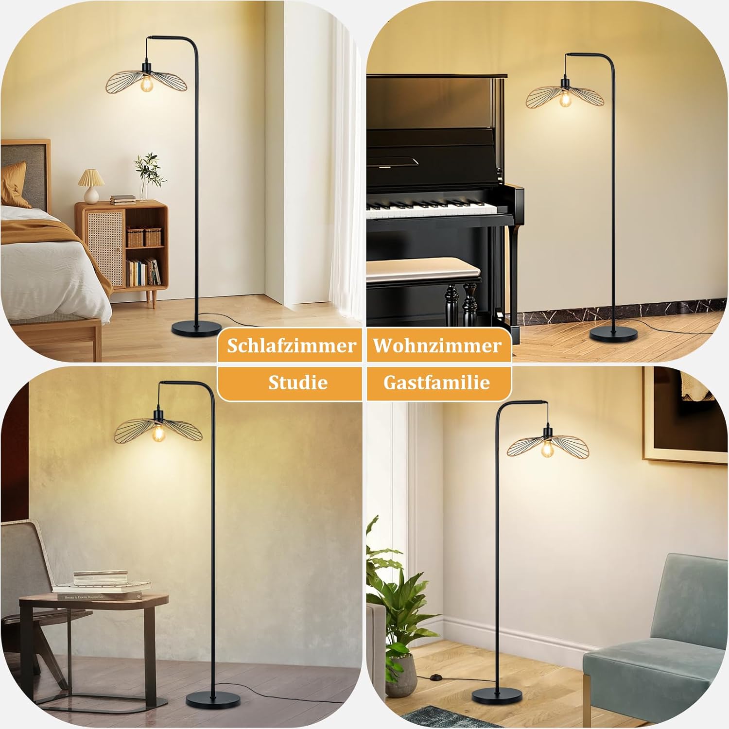 Nettlife Lampa Podłogowa Łukowa Vintage Czarna, Metal E27, Industrialna, Włącznik Nożny, Salon (Brak żarówki) - 6