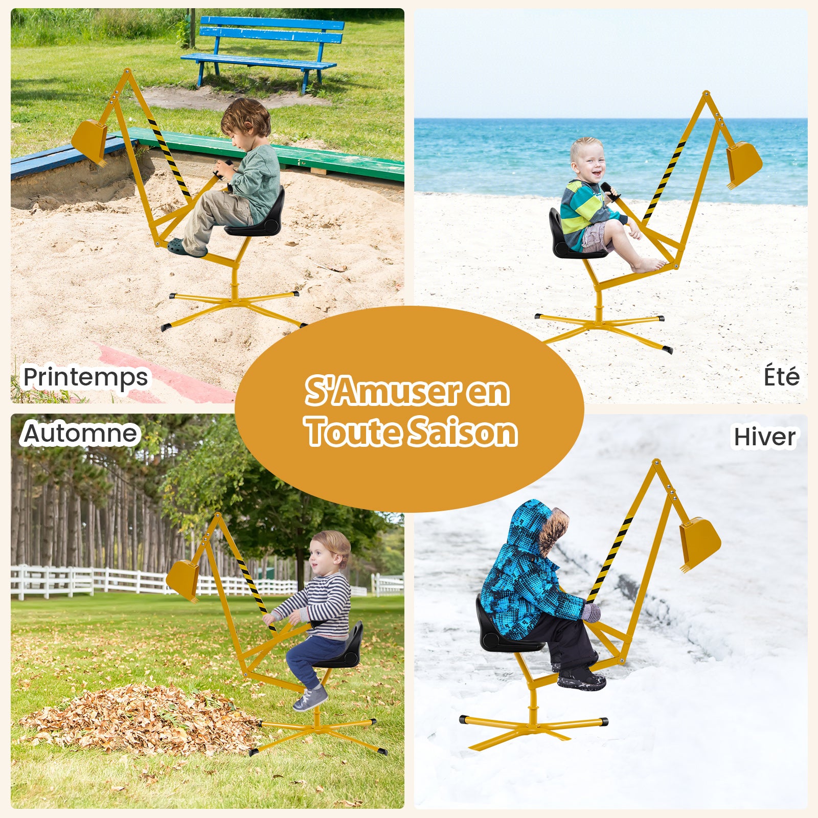 Pelle à Sable Excavateur Enfant avec Siège Rotatif & Bras Flexible, Pelleteuse Excavatrice Manuelle Base Croisée, Charge 50kg pour Sable Neige, 3 Ans+ - 5
