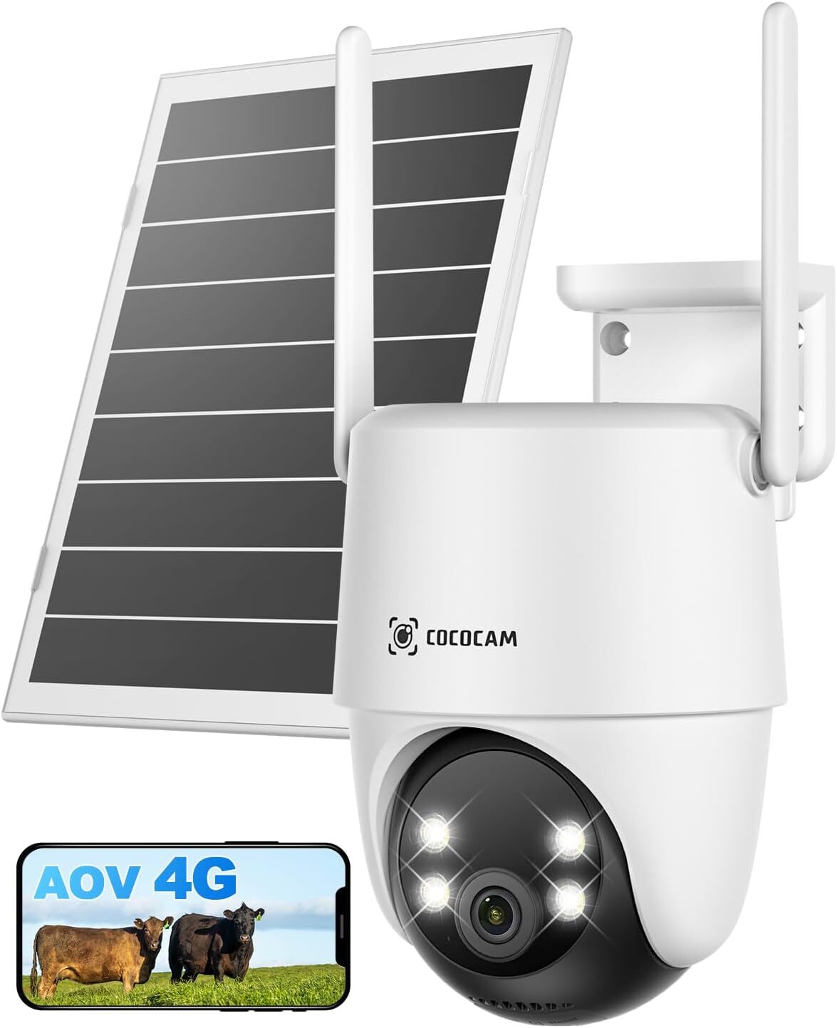 Kamera nadzoru PTZ 2K bezprzewodowa COCOCAM 4G LTE, nagrywanie 24/7, bateria 15000mAh, panel solarny 8W, detekcja i śledzenie AI, eSIM w zestawie