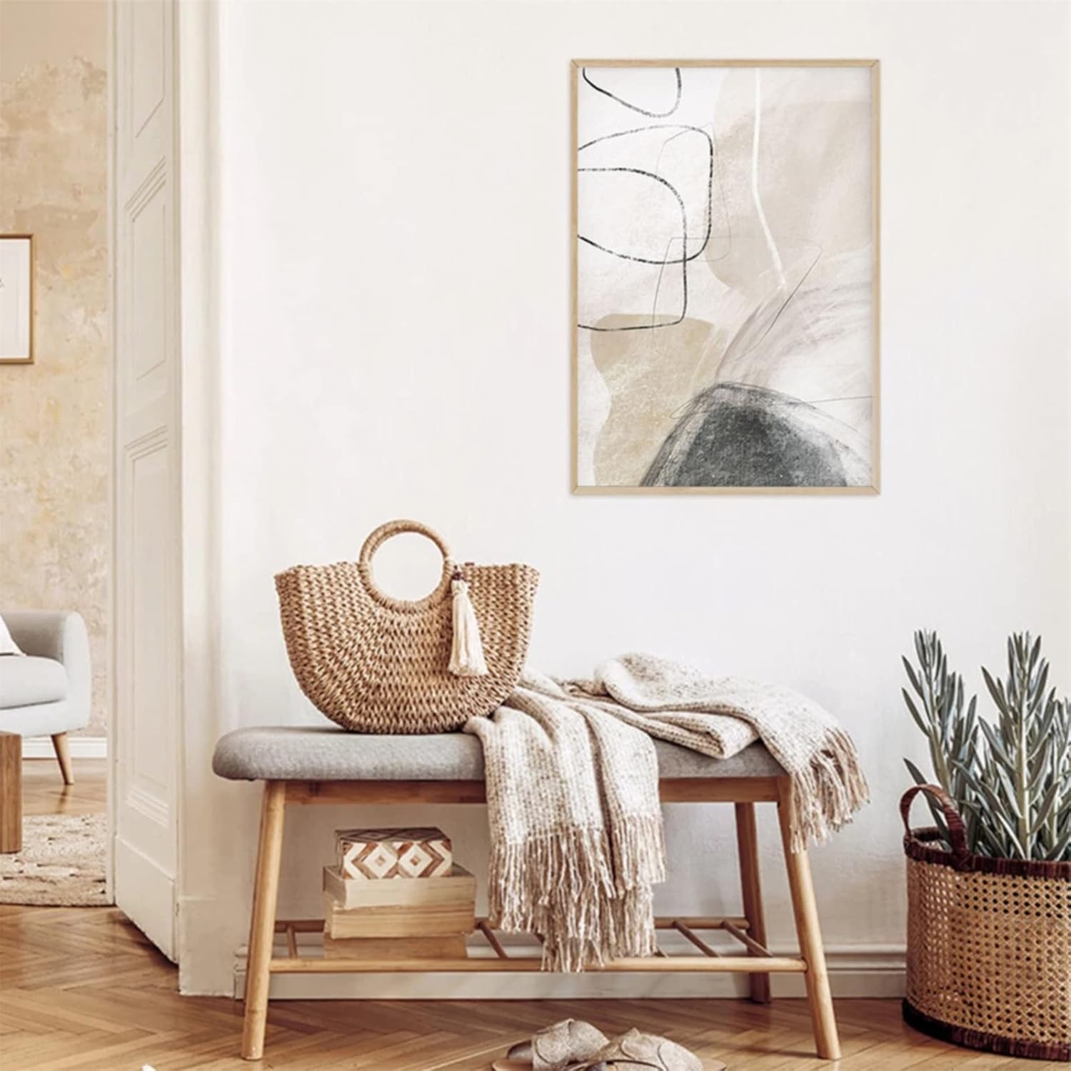 Zestaw 3 plakatów, abstrakcyjna sztuka ścienna, beżowy, nowoczesna sztuka ścienna na płótnie, bez ramy, dekoracja ścienna do salonu, 50 x 70 cm - 5