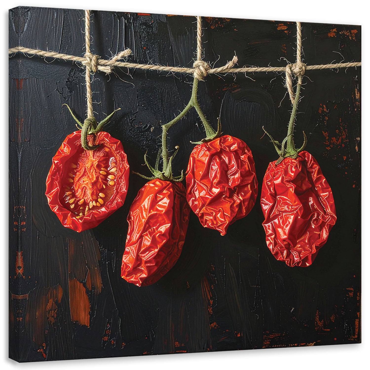 Obraz do kuchni restauracji baru jadalni, Suszone pomidory na czarnym tle 40x40