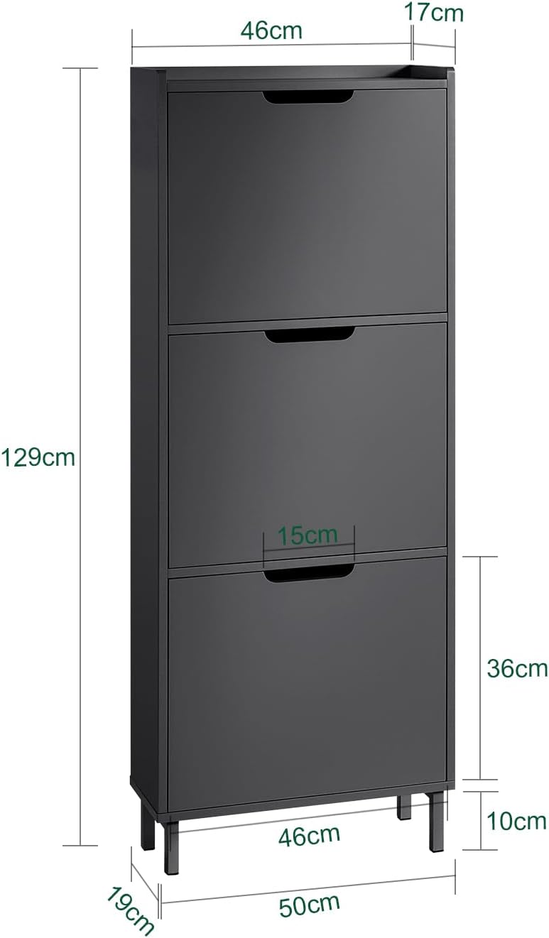 SoBuy Meuble à Chaussures Meuble de Rangement à Chaussures avec 3 Abattants Meuble d'Entrée Noir, FSR151-H-SCH - 3