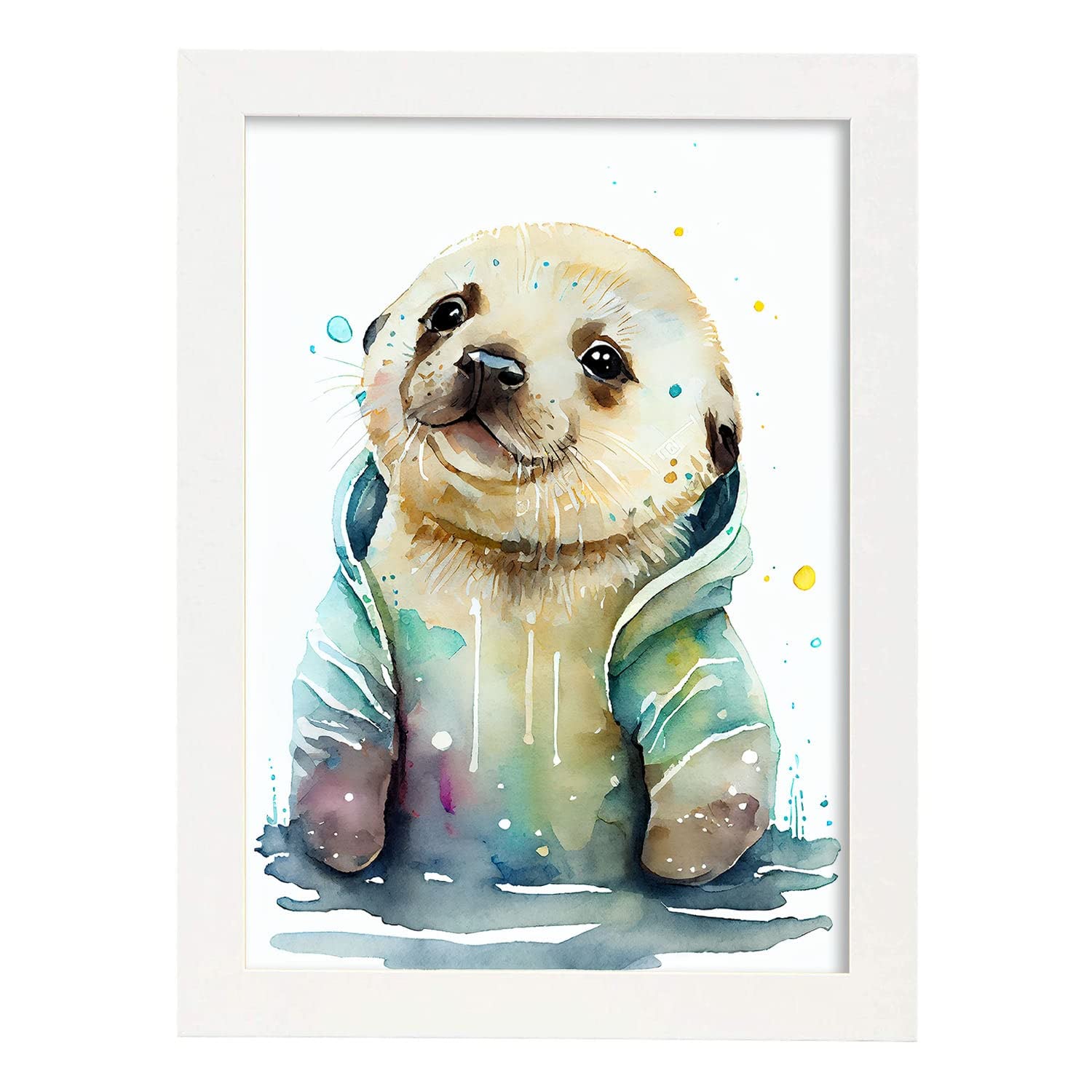 Nacnic poster de sello en estilo acuarela ilustraciones infantiles a todo color de animalitos bebé sobre fondo blanco a3 marcos blanco