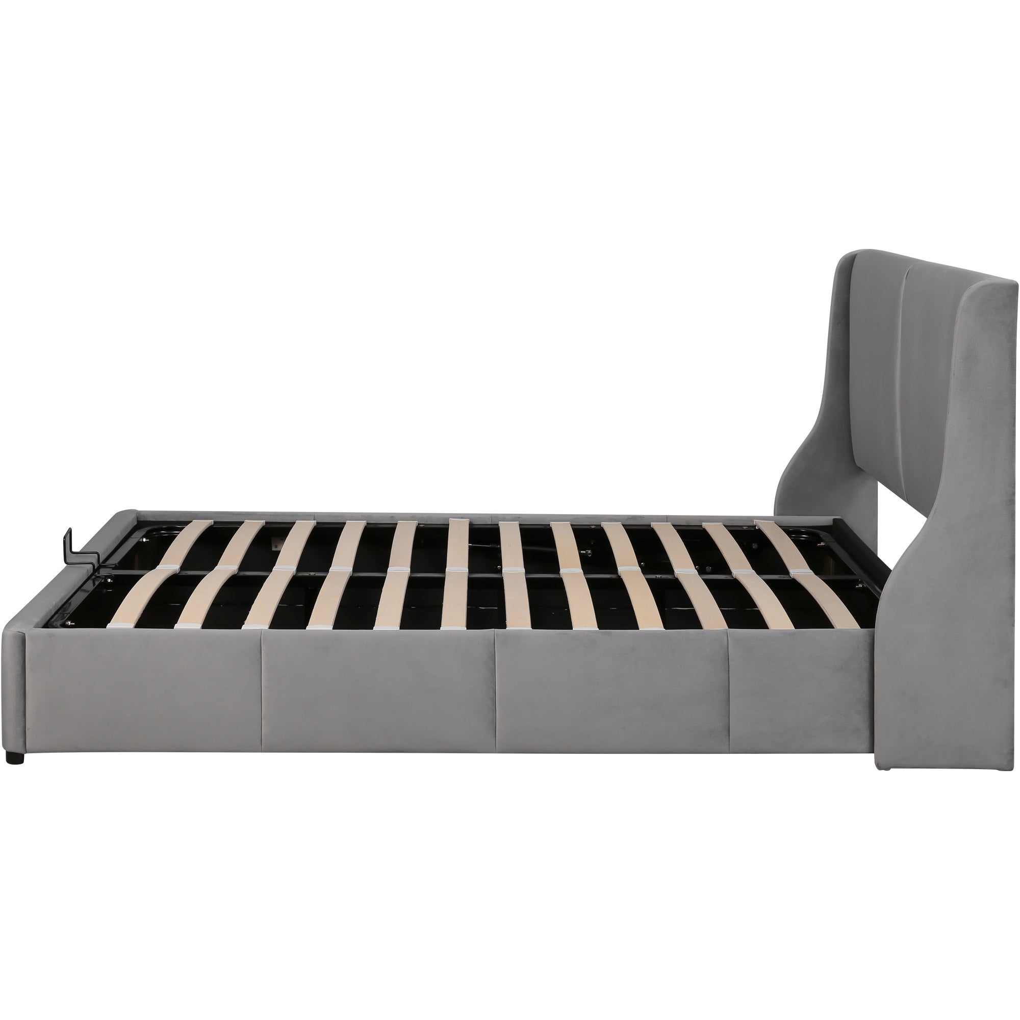 Cama contenedor con cabecero - 140 x 190 cm - terciopelo - estilo contemporáneo - para adultos - gris - 4