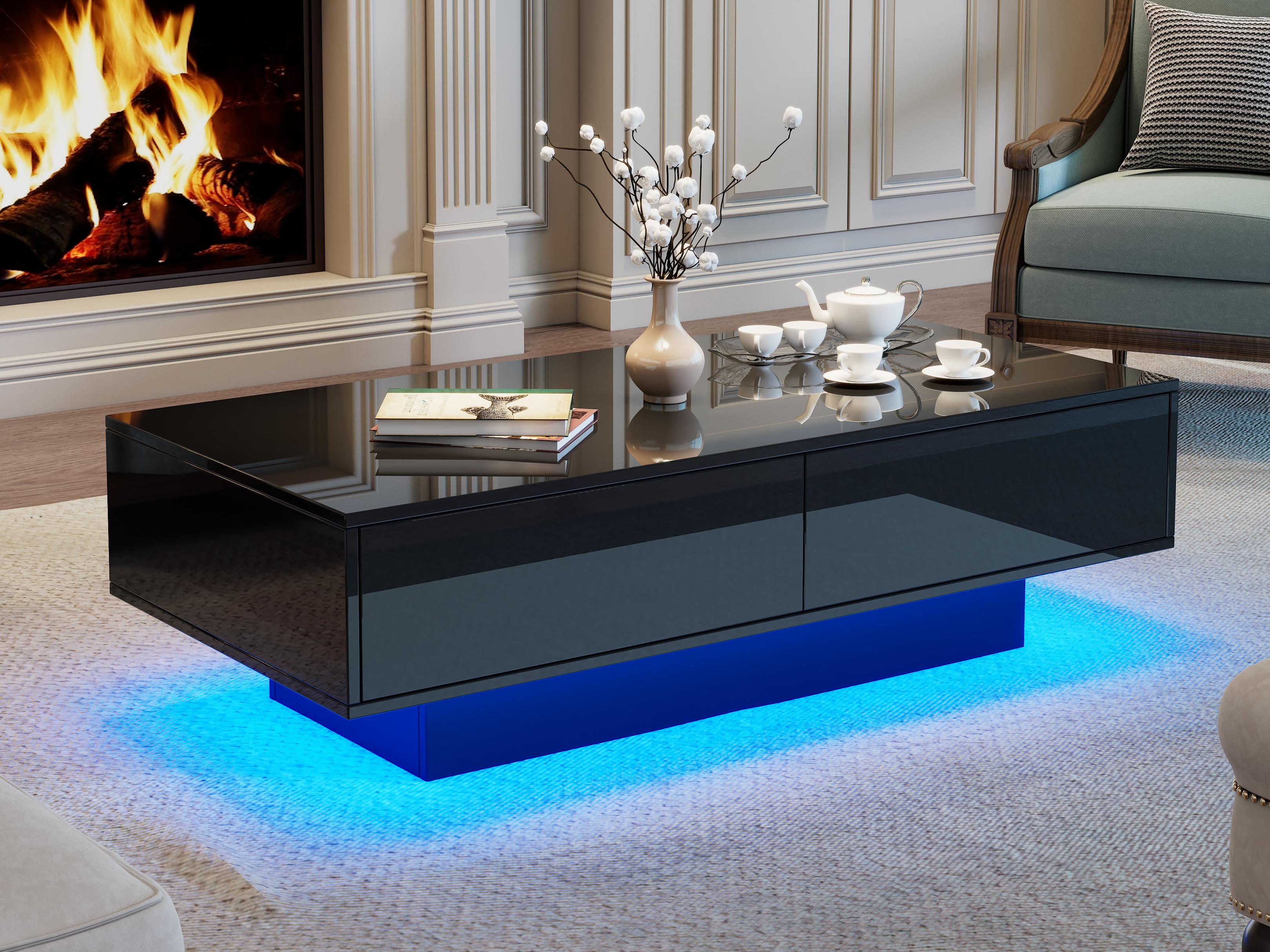 Nowoczesny stolik kawowy z LED - 2 szuflady - Czarny