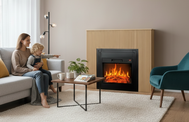 CHEMINARTE - Cheminée électrique AMBRA à Poser au Sol avec Effet Flammes LED - Chauffage 2000W - Thermostat électronique - Télécommande