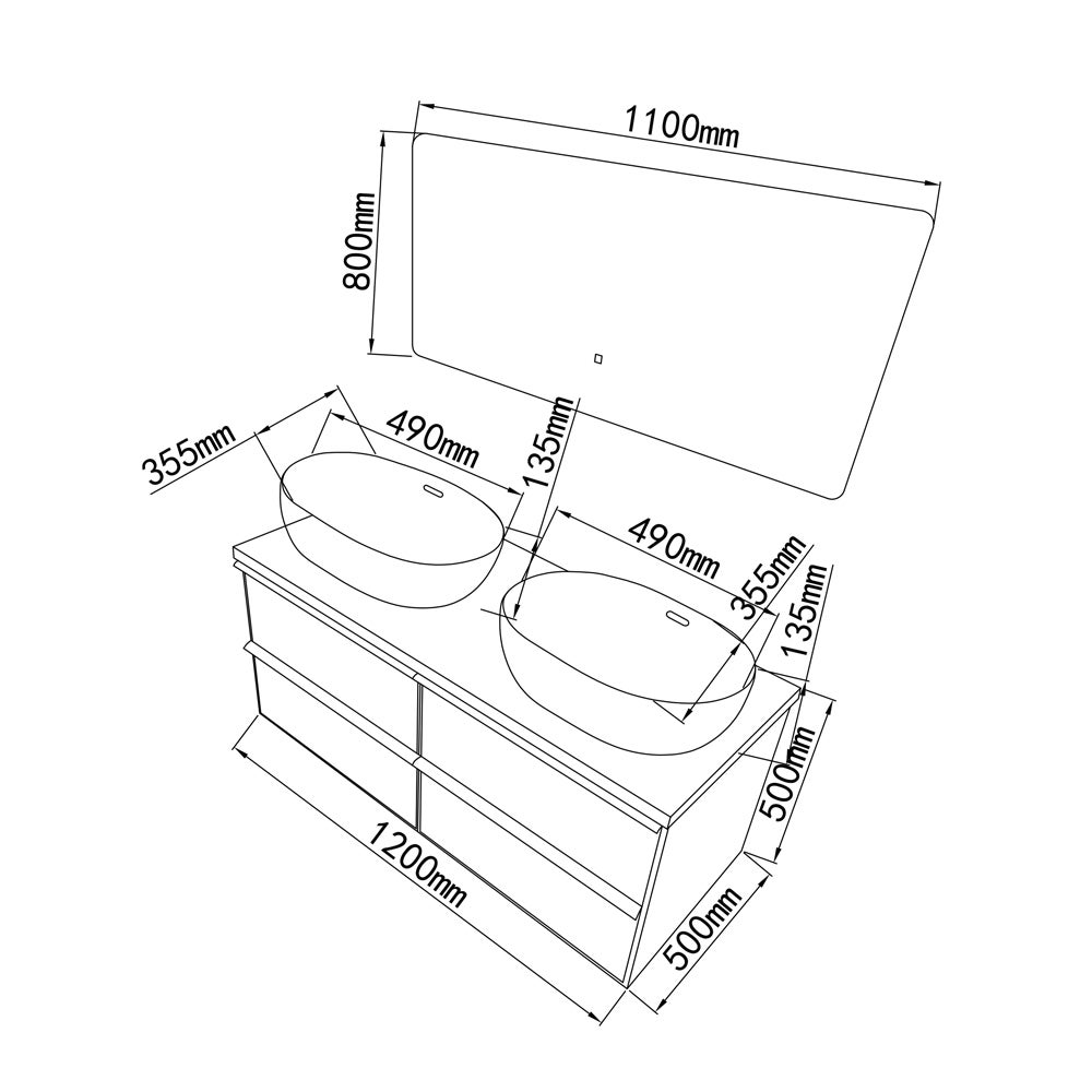 LuxuryBain - Meuble de salle de bain double vasque 120cm chêne clair avec miroir led - 5