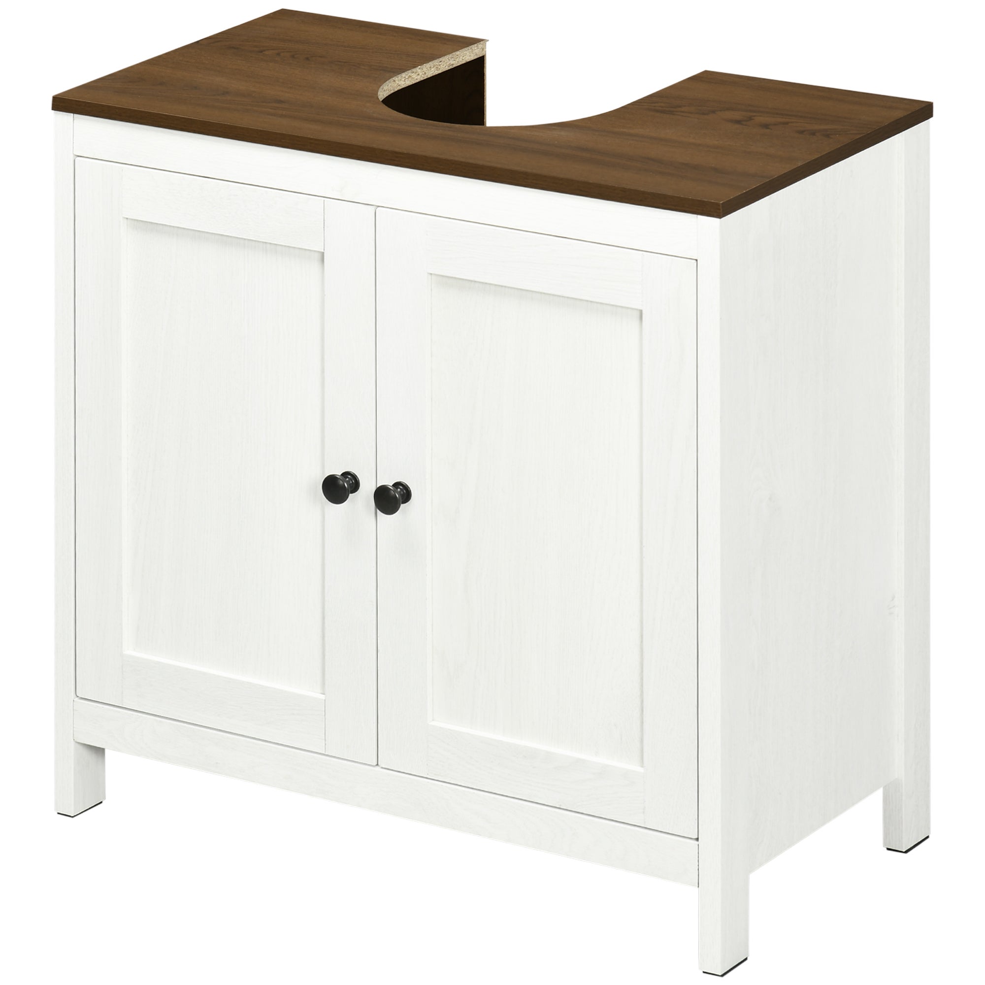 Meuble sous lavabo meuble de salle de bain 2 portes avec étagère 60 x 30 x 60 cm blanc et aspect bois - 2
