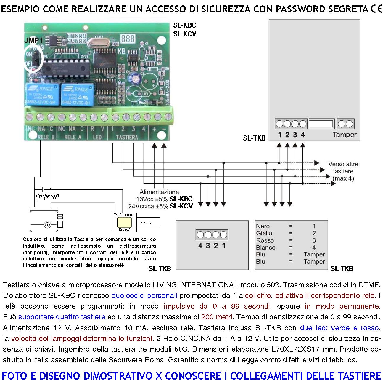 Circuito Ricambio Decodifica Scheda per Tastiera SL-TKB Montaggio Interno 2 Led Multifunzioni Rosso Verde Alimentazione 12 V 2 Codici DTMF 6 Cifre Due - 2