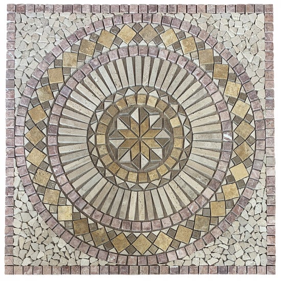 Mosaïque En Pierre Naturelle Rosace Beige/marron - 305x305mm, Pour Salle De Bain Et Cuisine