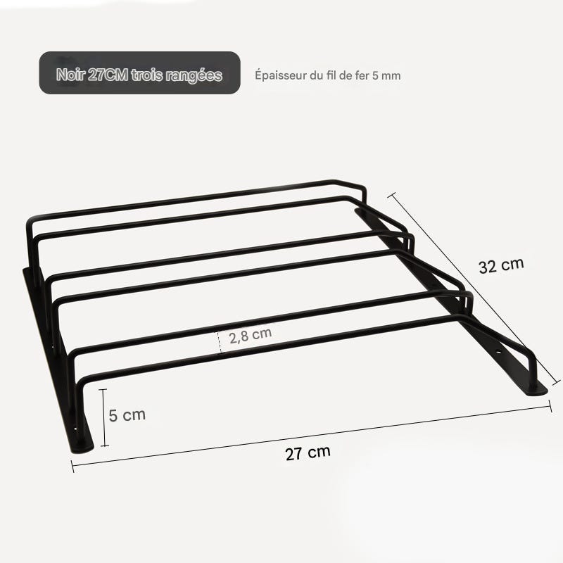 Support Rangement Verres à Vin Métal 27 Cm Noir - Lot De 3, Installation Facile Sous Armoire