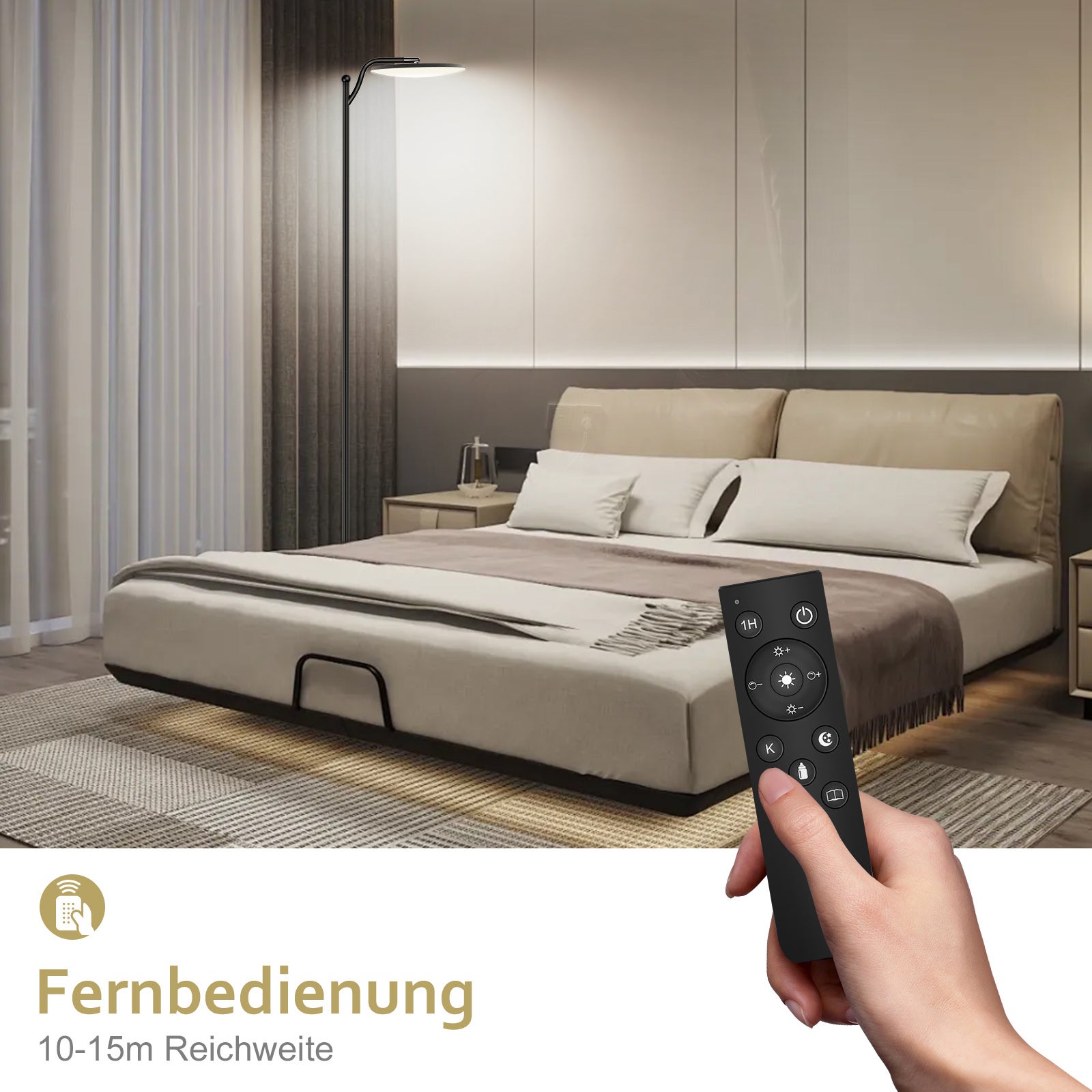LOVHAUS Lampadaire à Intensité Variable, Luminosité LED Réglable de 10 % à 100 % avec Télécommande, Lampe de Lecture 32W pour Maison et Bureau - 3