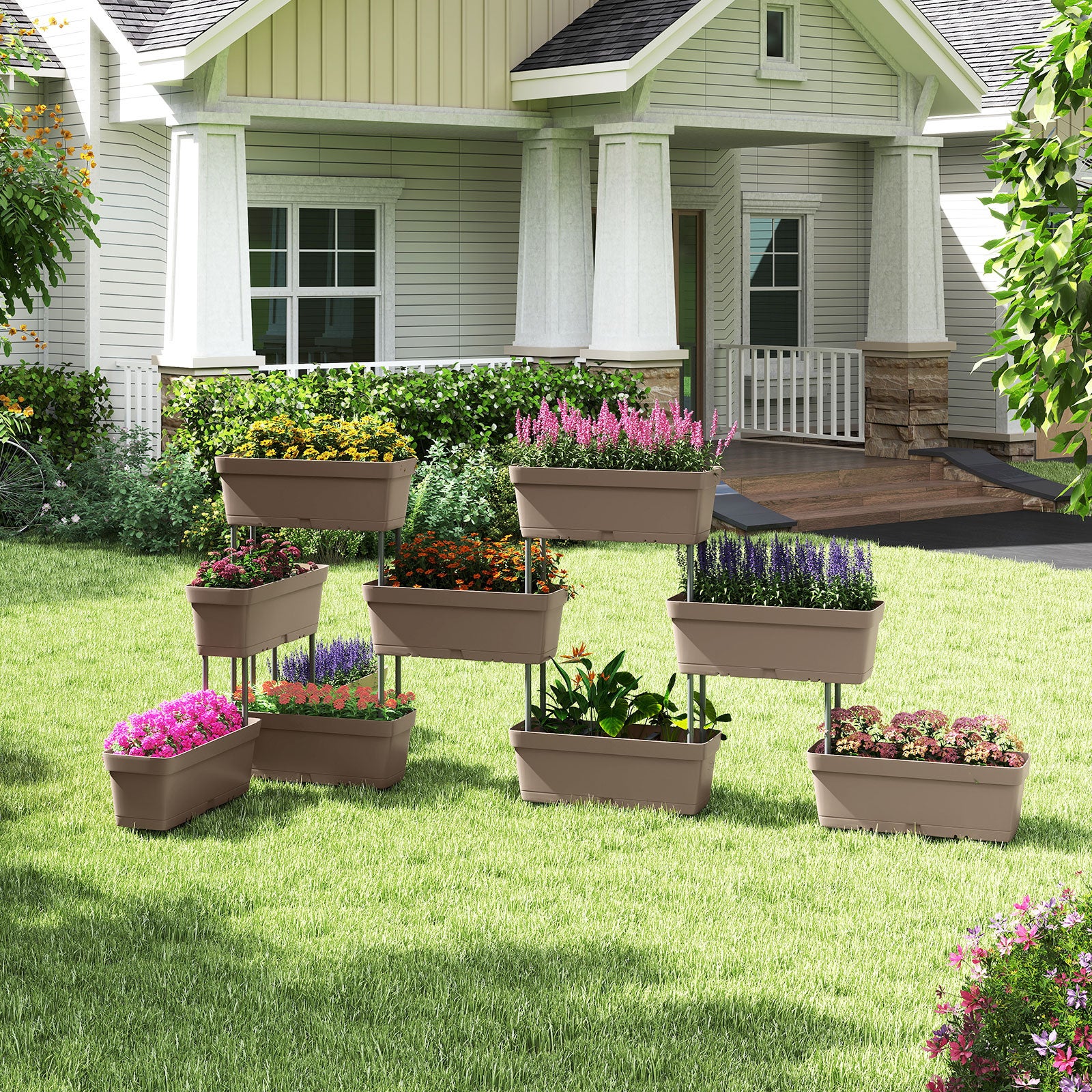 Jardinière Surélevée Vertical avec 6 Bacs de Plantation Trous de Drainage, Lit de Jardin Arrangement DIY pour Fruits Légumes Fleurs Herbes, Gris - 2