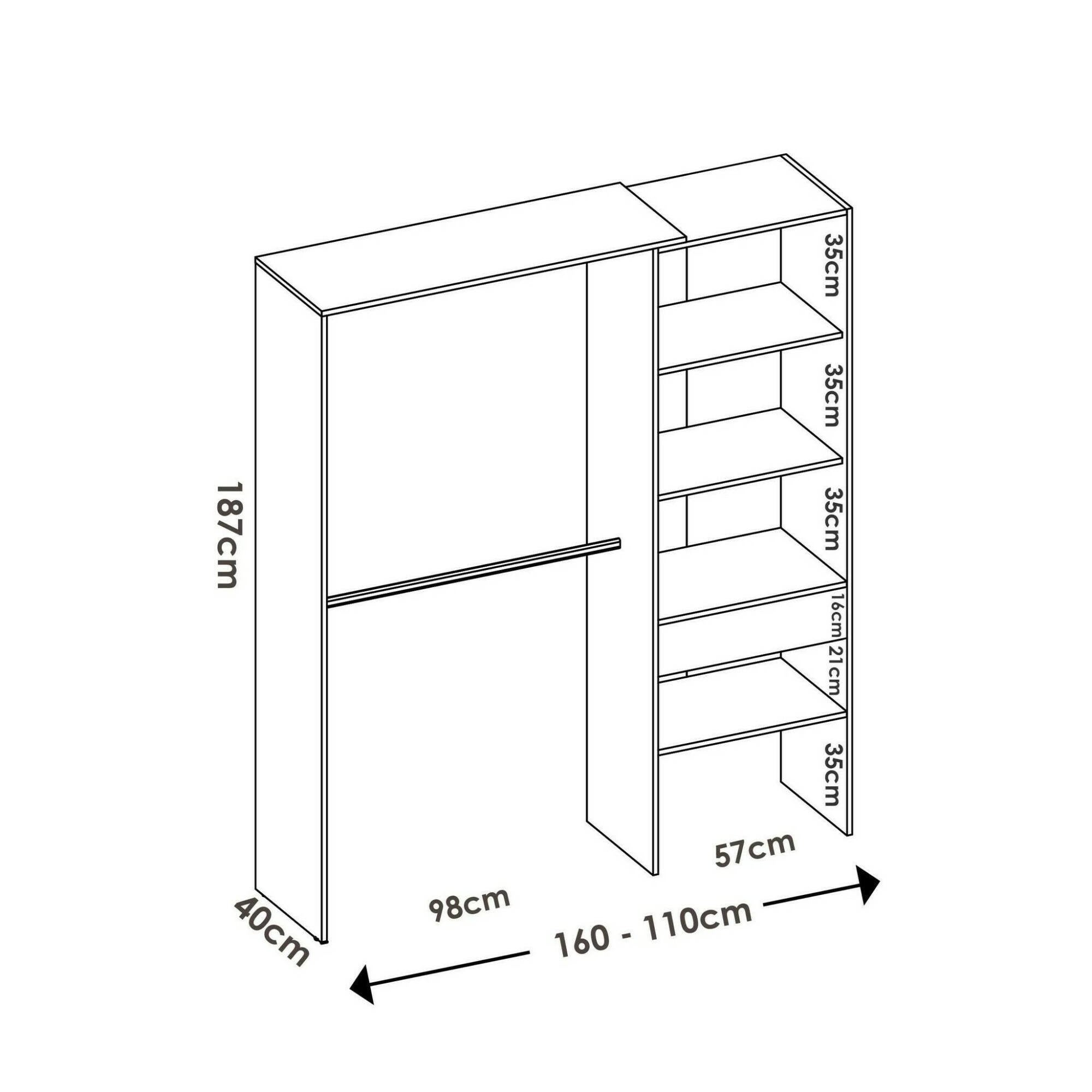 Grande Garde-robe Lhotse, Structure pour dressing, Cintre ouvert, 160x40h187 cm, Chêne - 3
