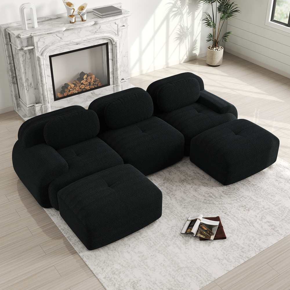 Canapé modulaire en U en tissu côtelé premium, sans montage, antidérapant, adapté aux animaux, rembourrage 32D,chambre et bureau - 2