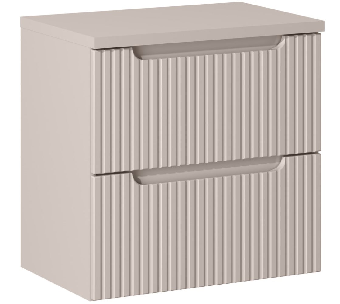 Szafka łazienkowa NOVA 60 cm kaszmir z blatem kaszmir wisząca ryflowane fronty szuflady