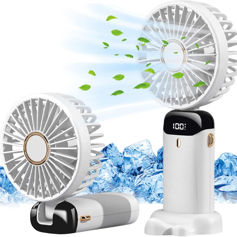 Mały wentylator przenośny, mini wentylator kieszonkowy, 5 prędkości z podstawą, składany wentylator stołowy (biały)