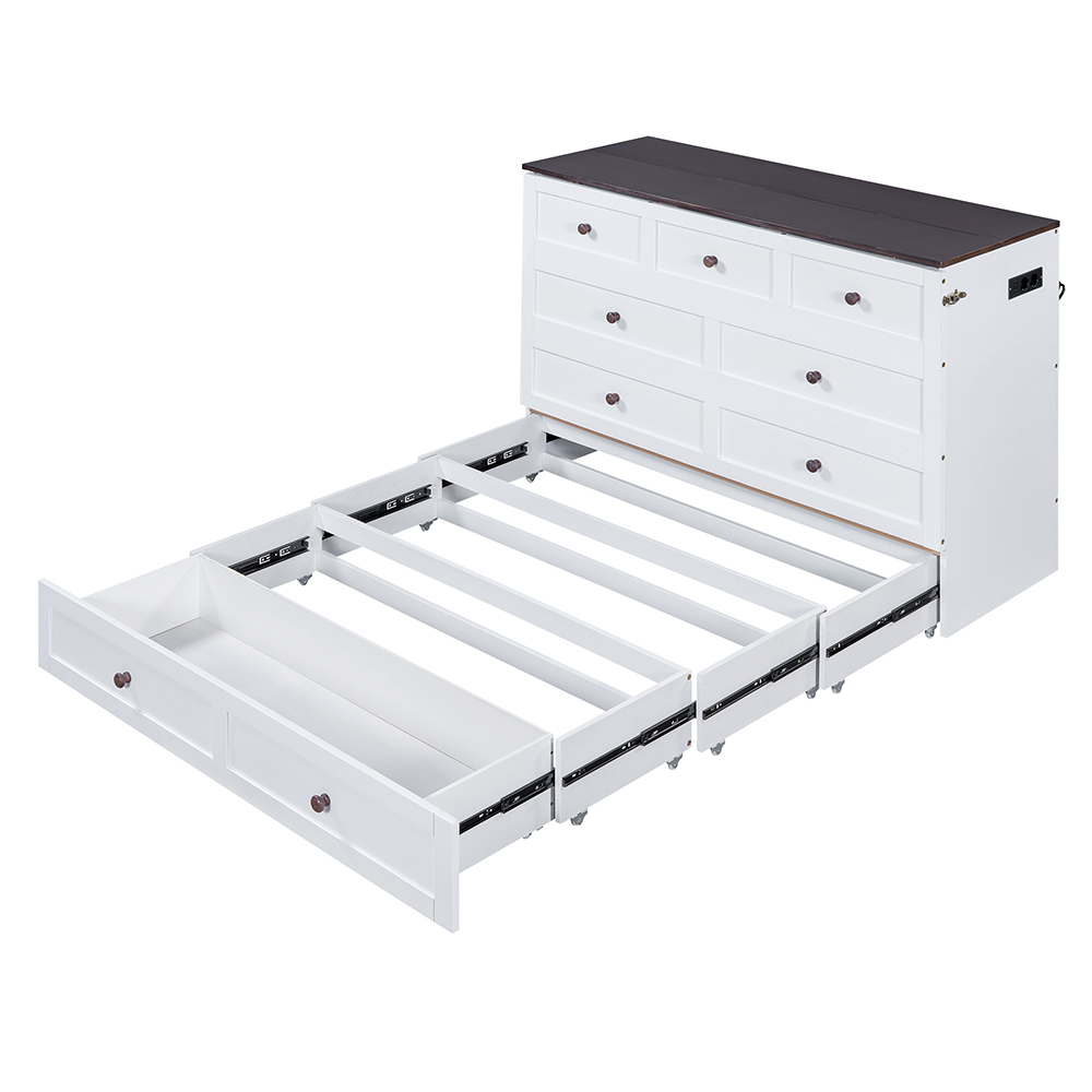 Armoire lit 140 x 200, avec tiroirs au bout du lit et étagères à la tête du lit, avec USB et prises, blanc - 6