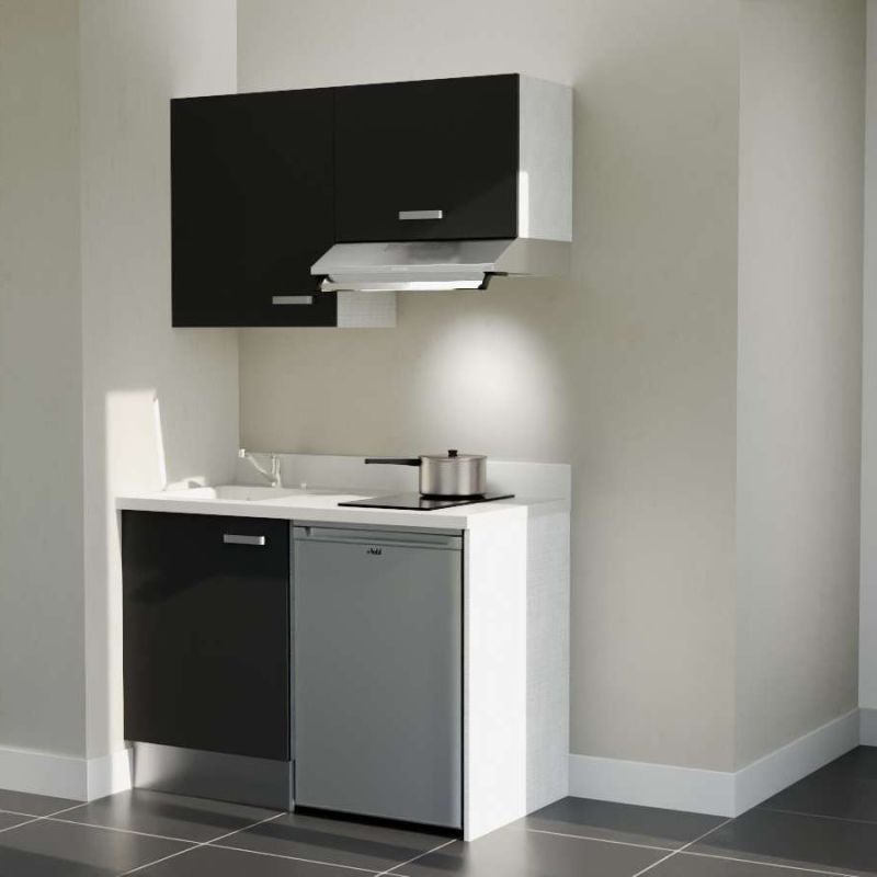 Kitchenette 120 cm modèle K01 - façades Noir - plan monobloc évier à ...
