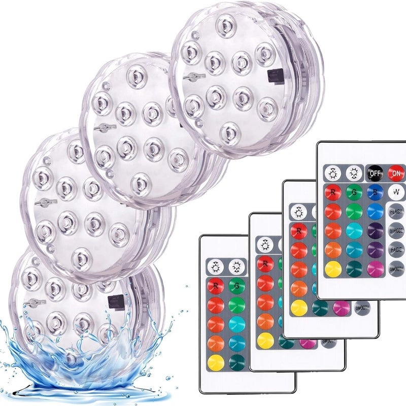 Zestaw 4 lampek do basenu, oświetlenie LED, wodoodporne, wielokolorowe, zanurzalne oświetlenie RGB, z pilotem