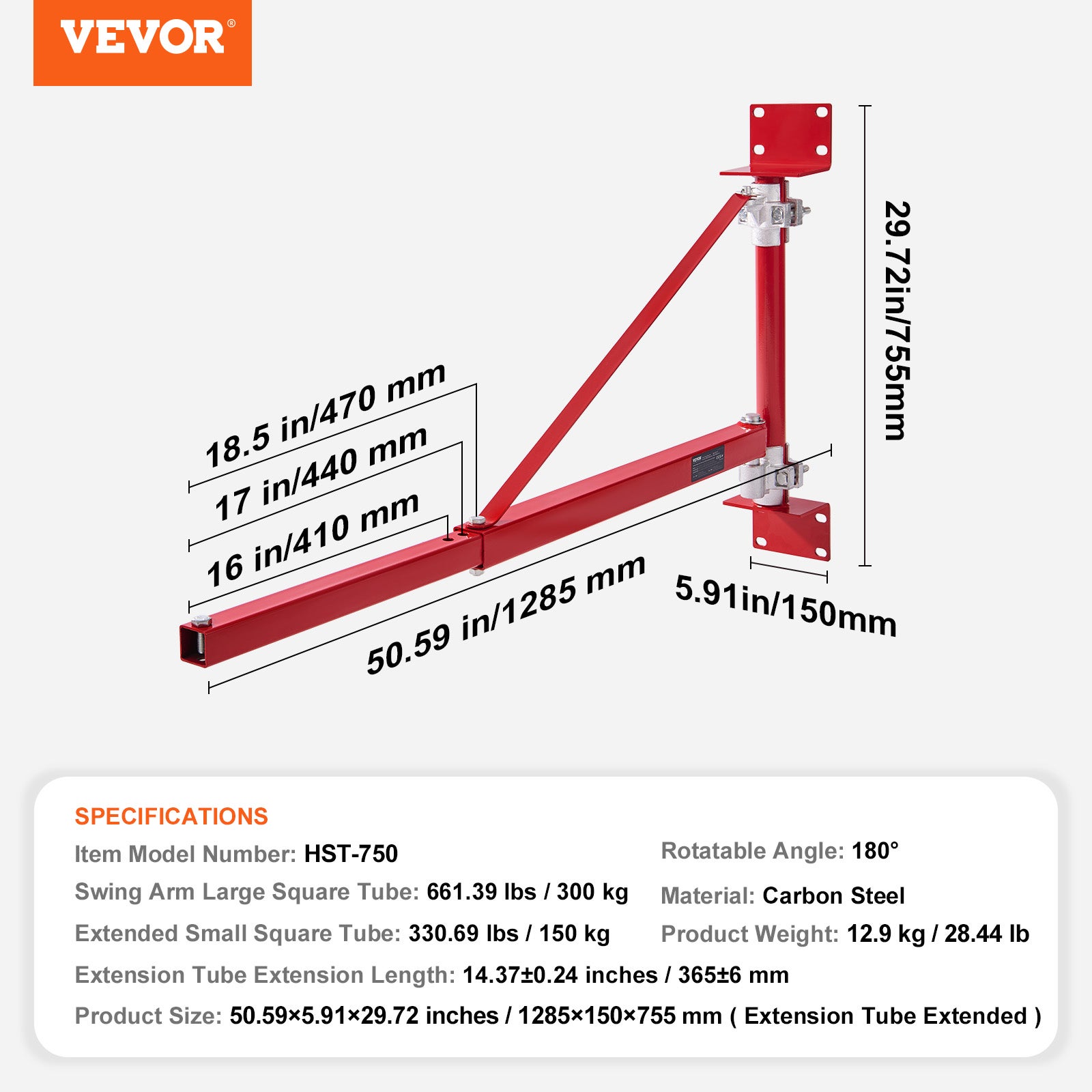 Bras de support de palan électrique,VEVOR capacité de charge 300 kg,bras pivotant support palan avec poteau,cadre de palan acier,levage de palan - 7