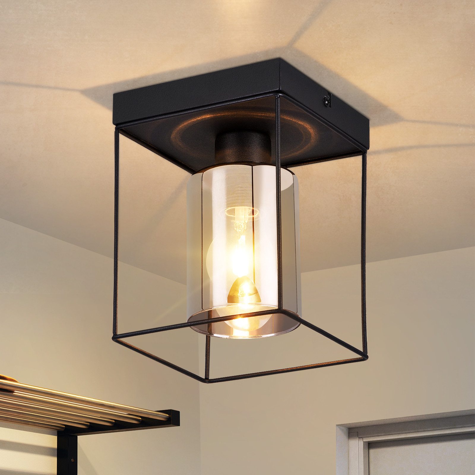 ZMH Lampa sufitowa LED E27 w kolorze starego czarnego szkła do salonu i kuchni