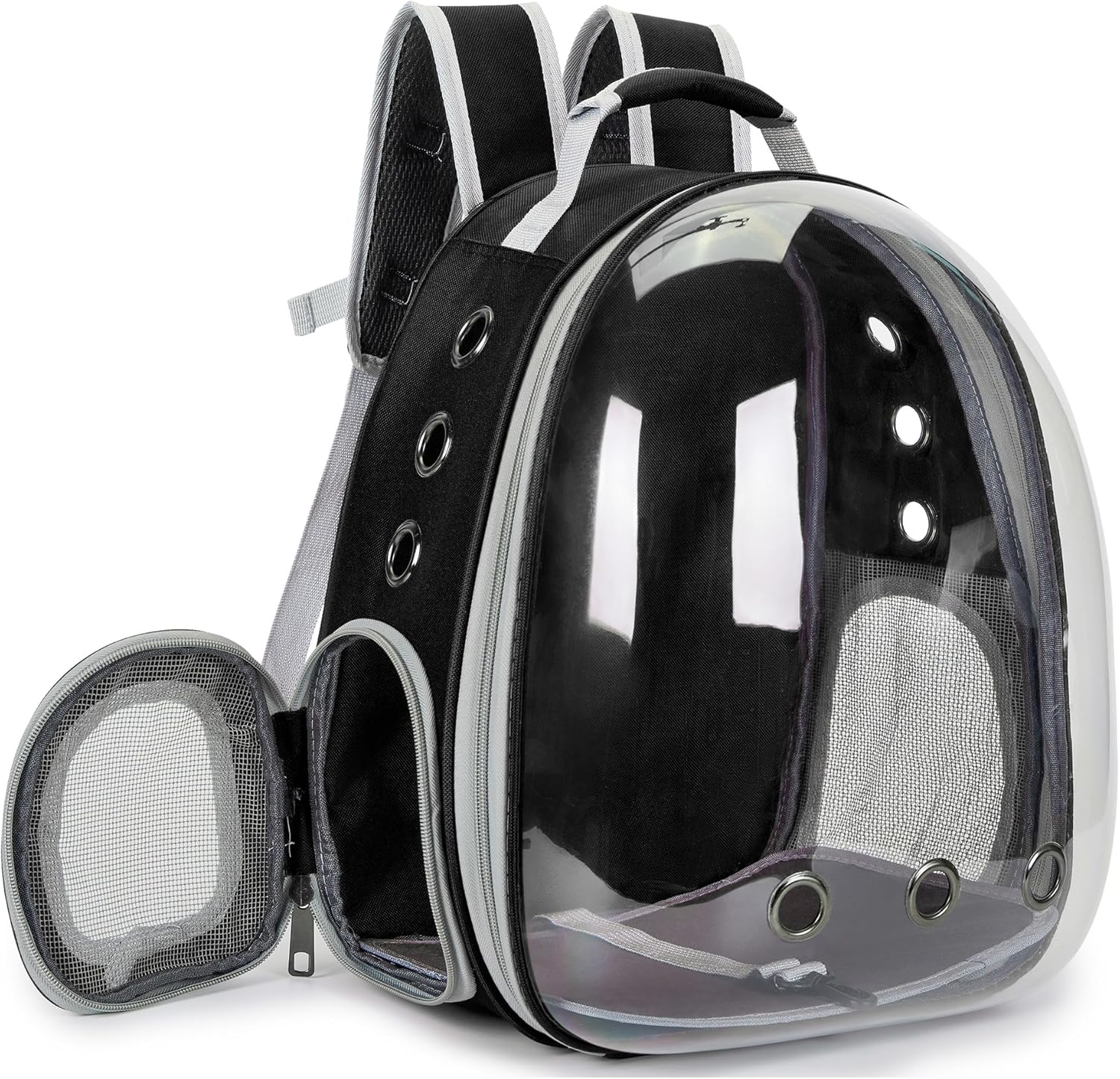 Mochila transparente para transporte de gatos e cães de pequeno porte (preta) - 4