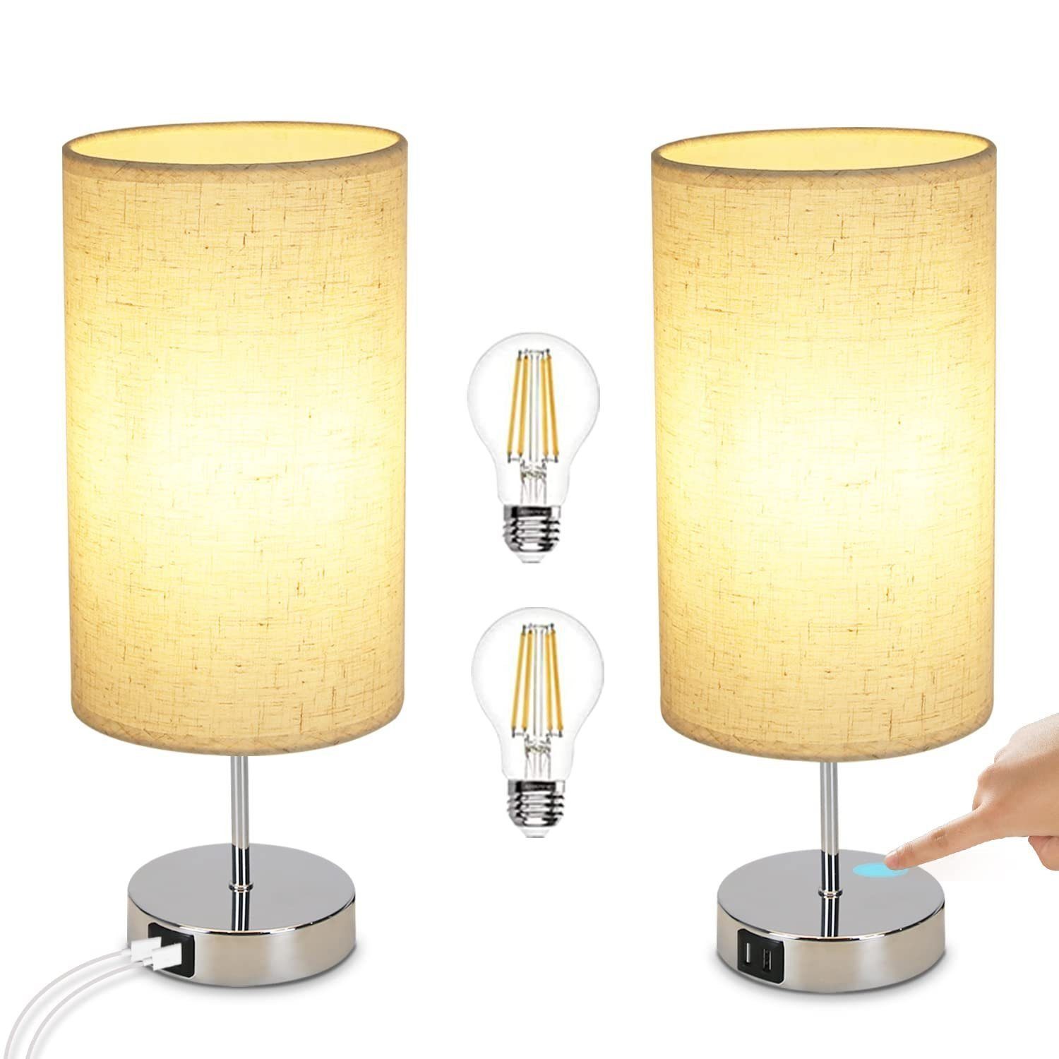 ZMH Lampka nocna w stylu vintage, ściemnialna, dotykowa, E27, z funkcją ładowania USB, z regulowaną ciepłą białą diodą LED