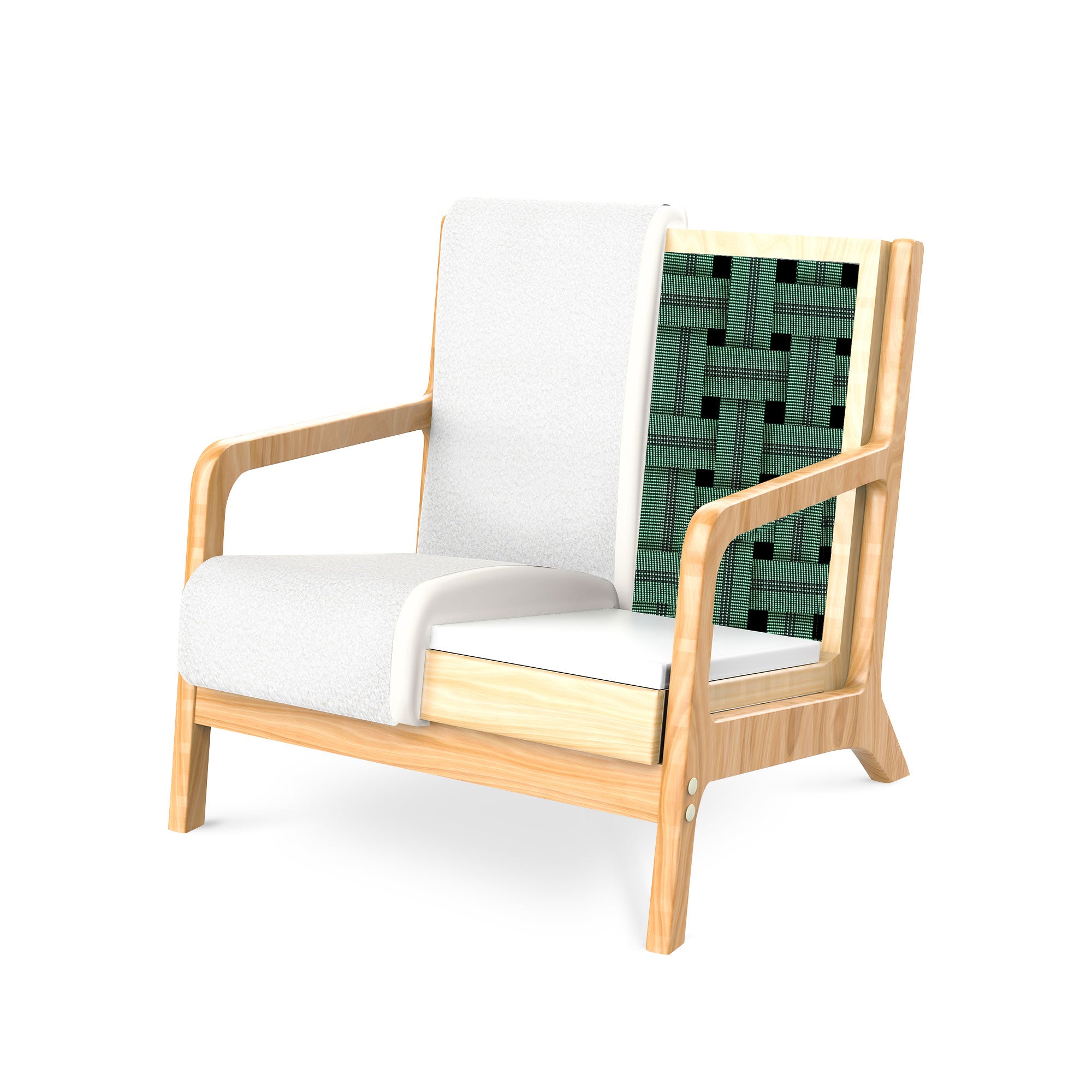 Fauteuil scandinave vintage MARIE bouclette blanc et bois - 6