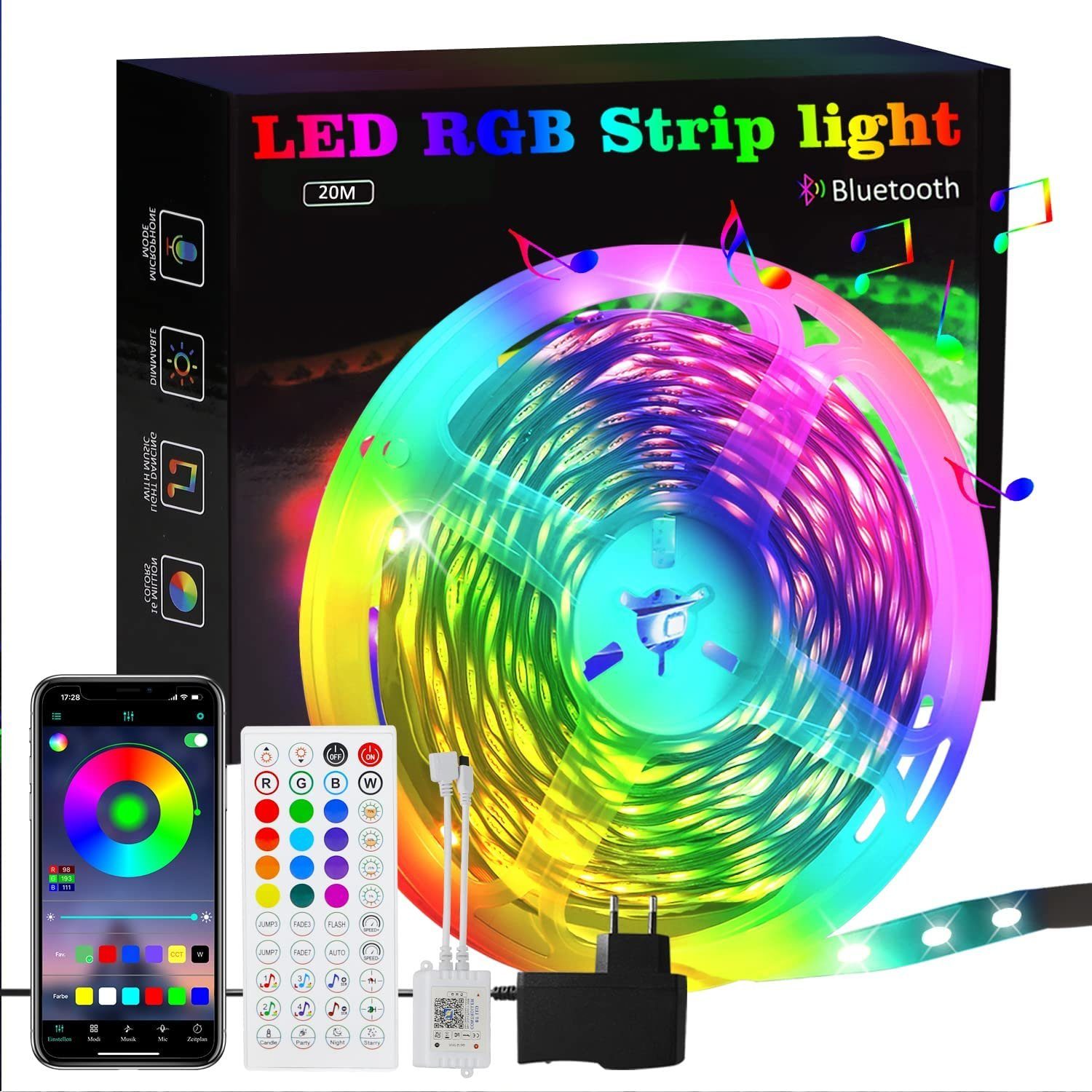 ZMH Regulowana taśma świetlna LED RGB z wbudowanym pilotem i mikrofonem