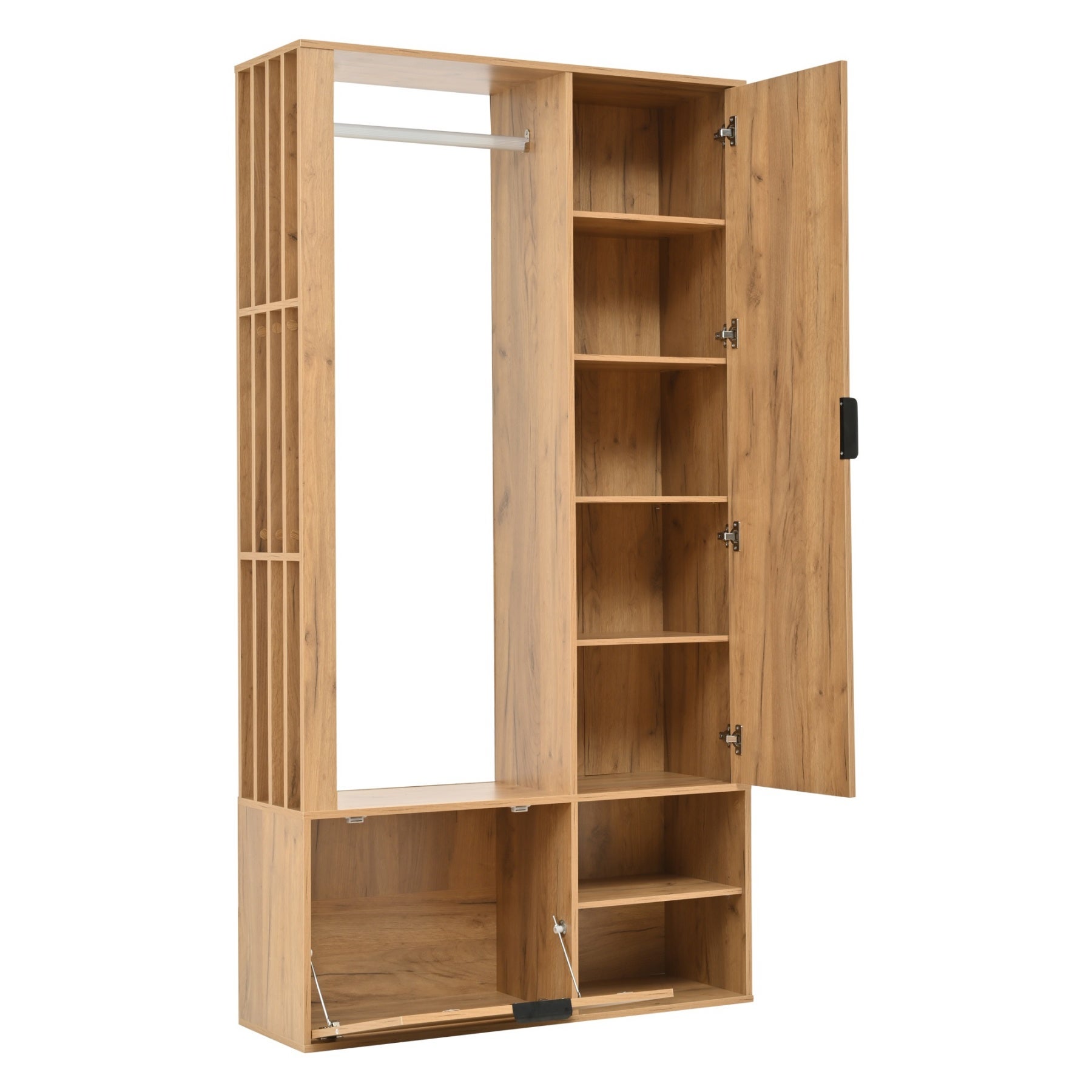 Ensemble vestiaire d'entrée 100x33x190cm - avec meuble à chaussures - avec miroir - 2 portes - panneaux de particules - naturel - 8