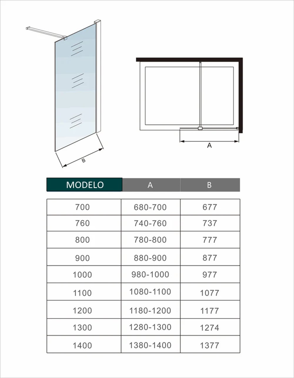 AICA Painel de duche Fixo Vidro temperado de 8 mm com Tratamento anticalcário com uma Barra Fixa de 90cm Perfil cromado (78-80)x190cm - 4