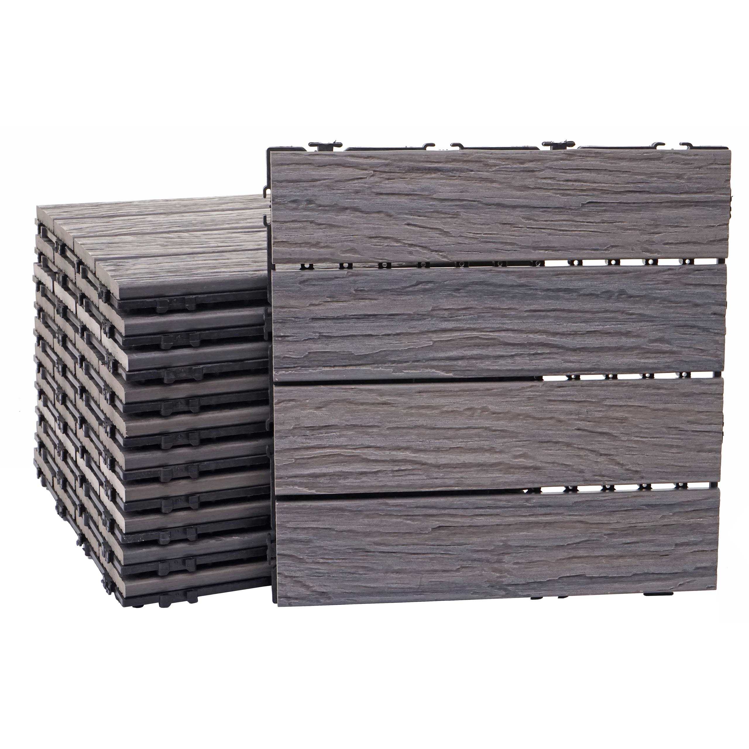 Płytka podłogowa WPC HWC-E19, wygląd drewna Balkon/taras, struktura 3D liniowa ~ antyczny brąz, 11 sztuk po 30 x 30 cm = 1 m²