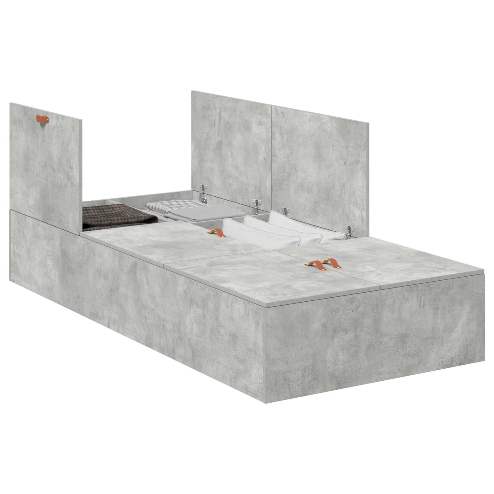 Cadre de lit avec rangement, gris béton, pour la chambre, 90 × 200 cm - 2