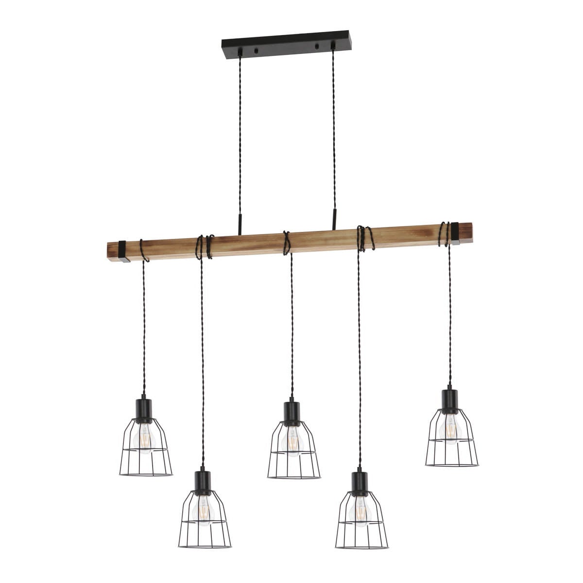 Lampa wisząca Ponte czarna-ciemne drewno 5xE27x60W industrialna wym: 120 x 100 x 14 cm metal Italux