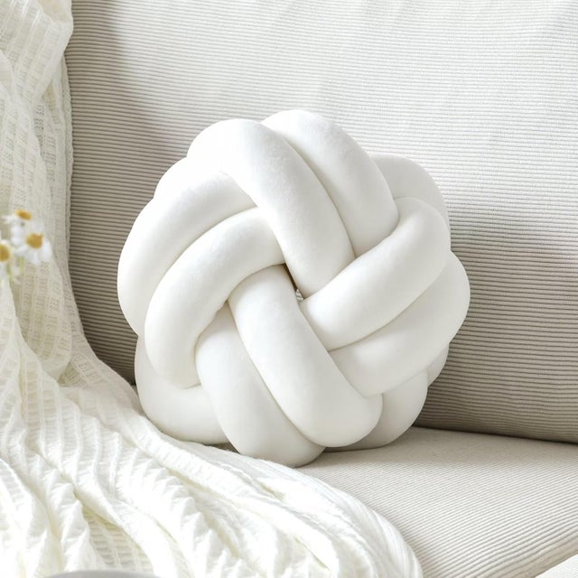 coussin décoratif doux pour la maison, coussin rond noué et interchangeable (20 cm, blanc)