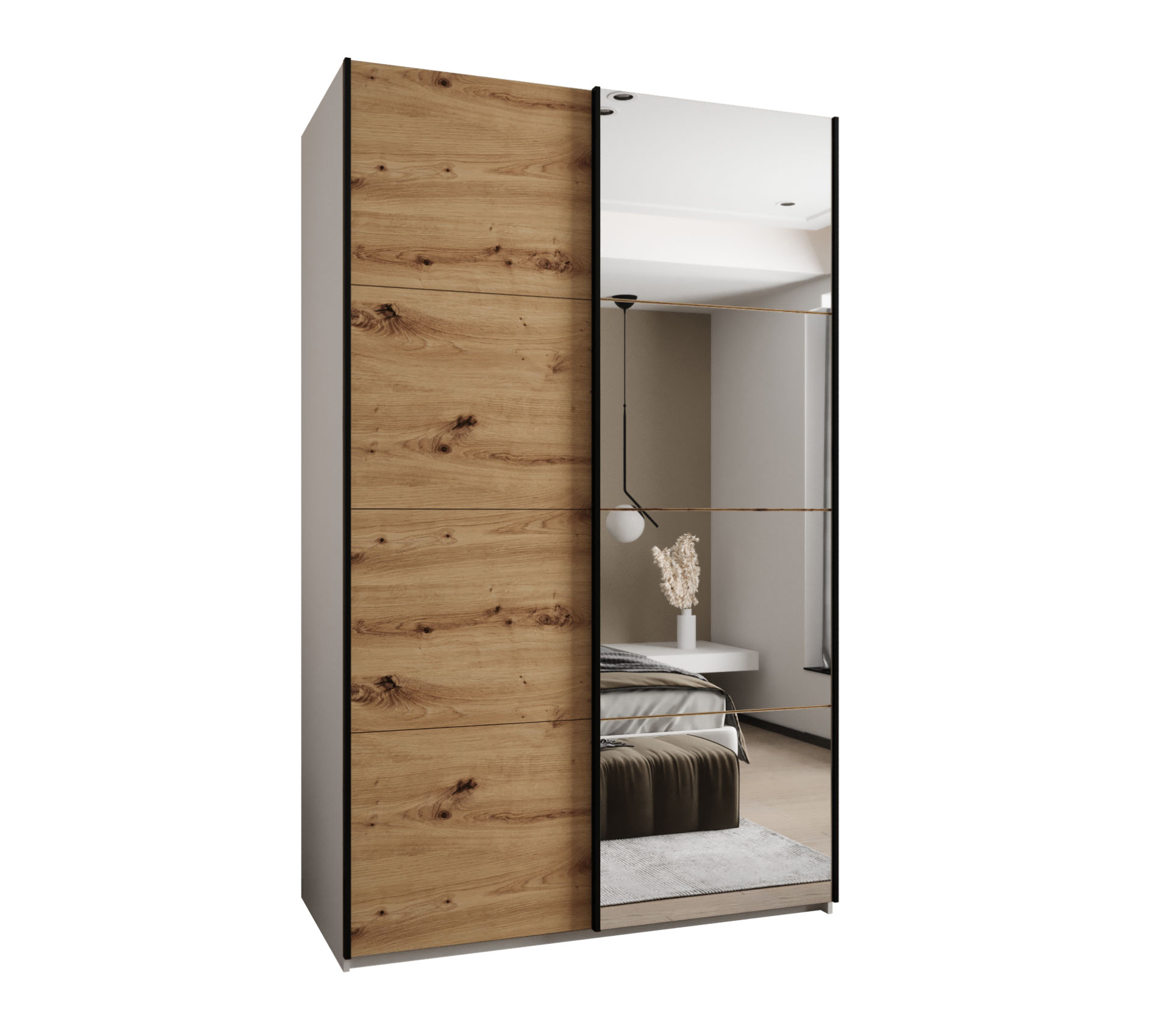 Szafa przesuwna wysoka Lux 3 160 x 64 x 245,5 cm biały + artisan + u. czarny - Abiks Meble