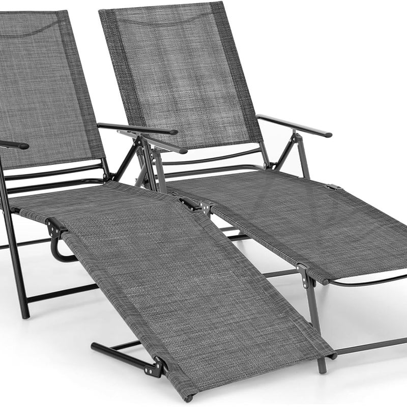 Zestaw 2 Składanych Leżaków, Regulowanych Leżaków Plażowych z 6 Pozycjami Regulacji, Nośność 150 kg, do Ogrodu, Werandy, Tarasu