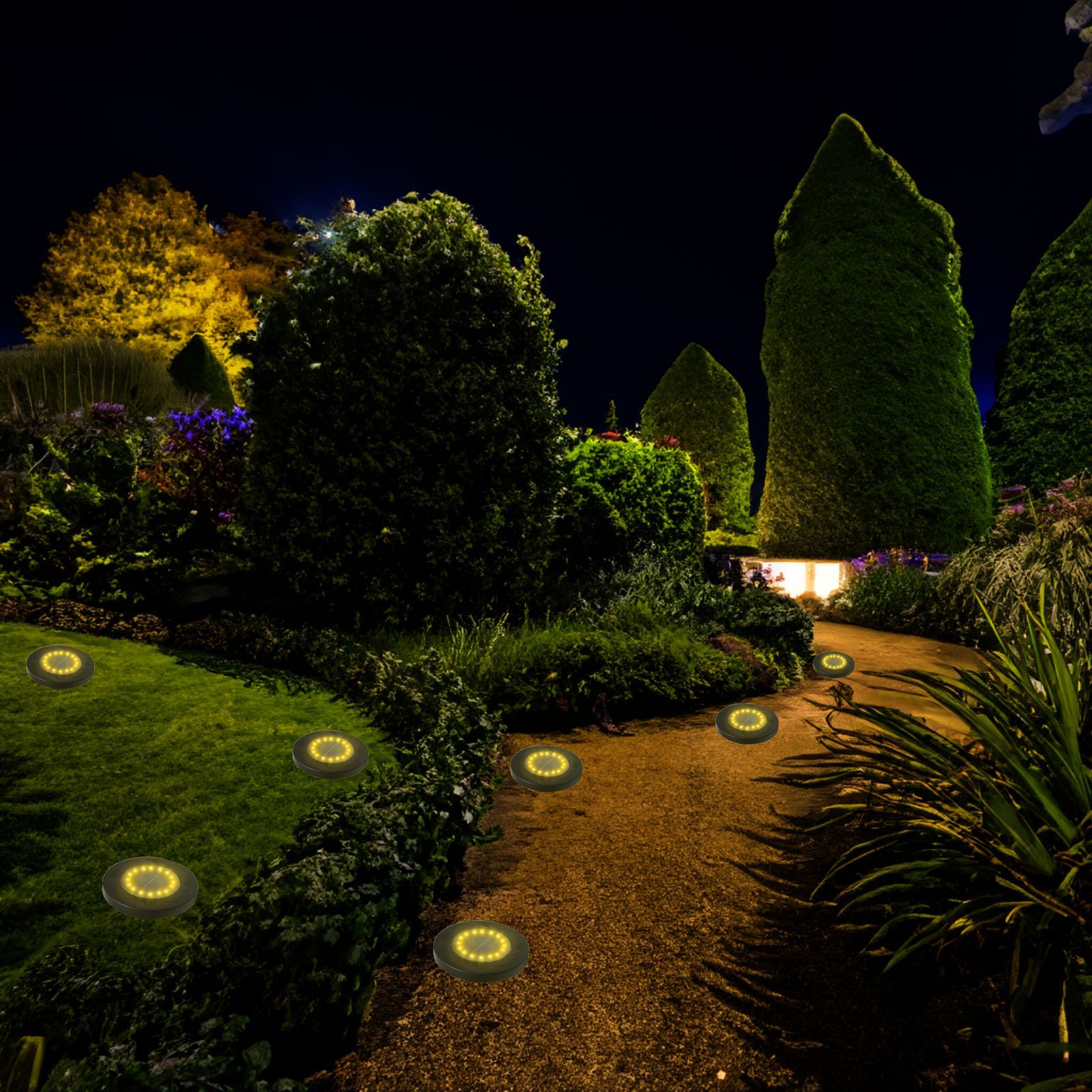 Zestaw 4 wodoodpornych lamp solarnych zewnętrznych, 16 LED, podziemne oświetlenie LED, odpowiednie na chodniki podwórkowe, ciepłe światło