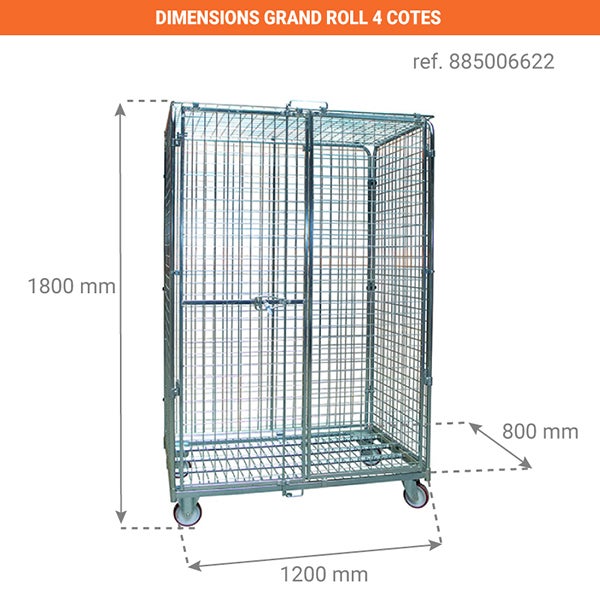 Roll conteneur 500kg - Entièrement fermé / cadenassable - Dimensions 720x800x1800mm - - 885008034 - 3