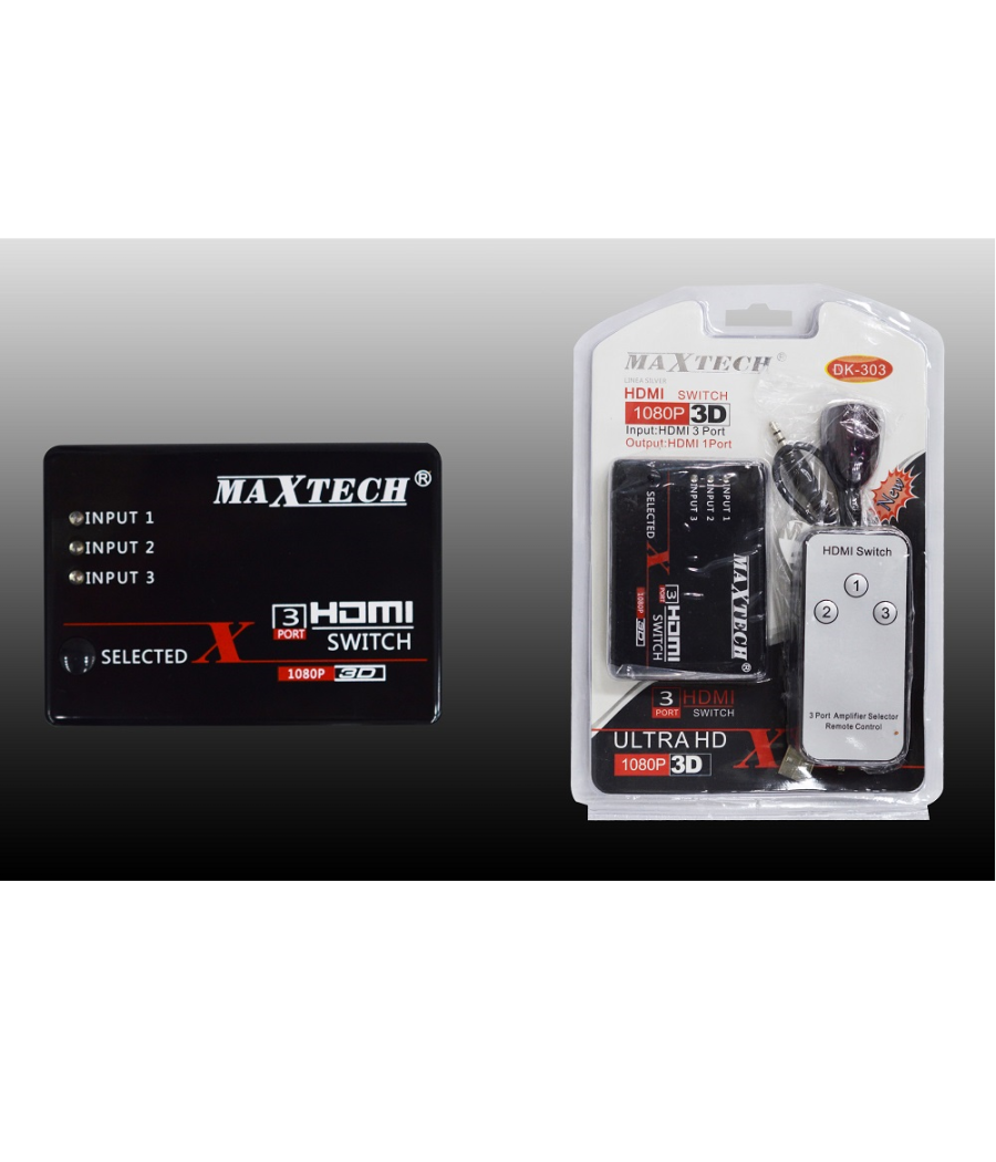 Trade Shop - Switch Hdmi 3d 3 Ingressi 1080p Con Telecomando Per Tv Ps3 Xbox Dvd Maxtech Dk-303 - - 2