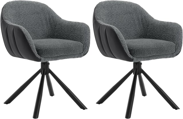 Lot de 2 Chaises Salle à Manger, Pivotante à 360° Pieds en Métal, en Chenille, Chaise de Cuisine, Chaise Scandinave, Gris Foncé, WOLTU
