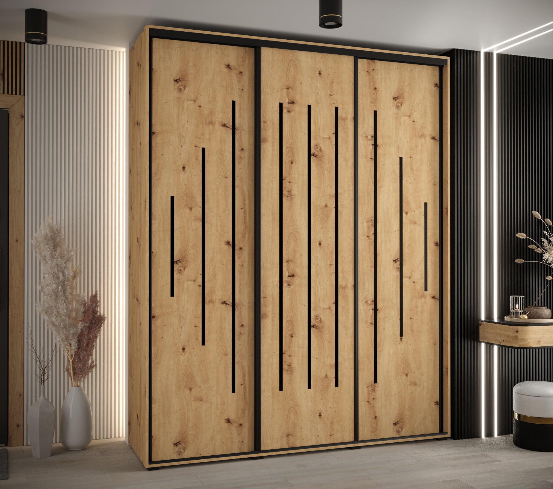 Szafa przesuwna wysoka Davos 12 190 x 60 x 235,2 cm artisan + artisan + u. czarny - Abiks Meble - 2