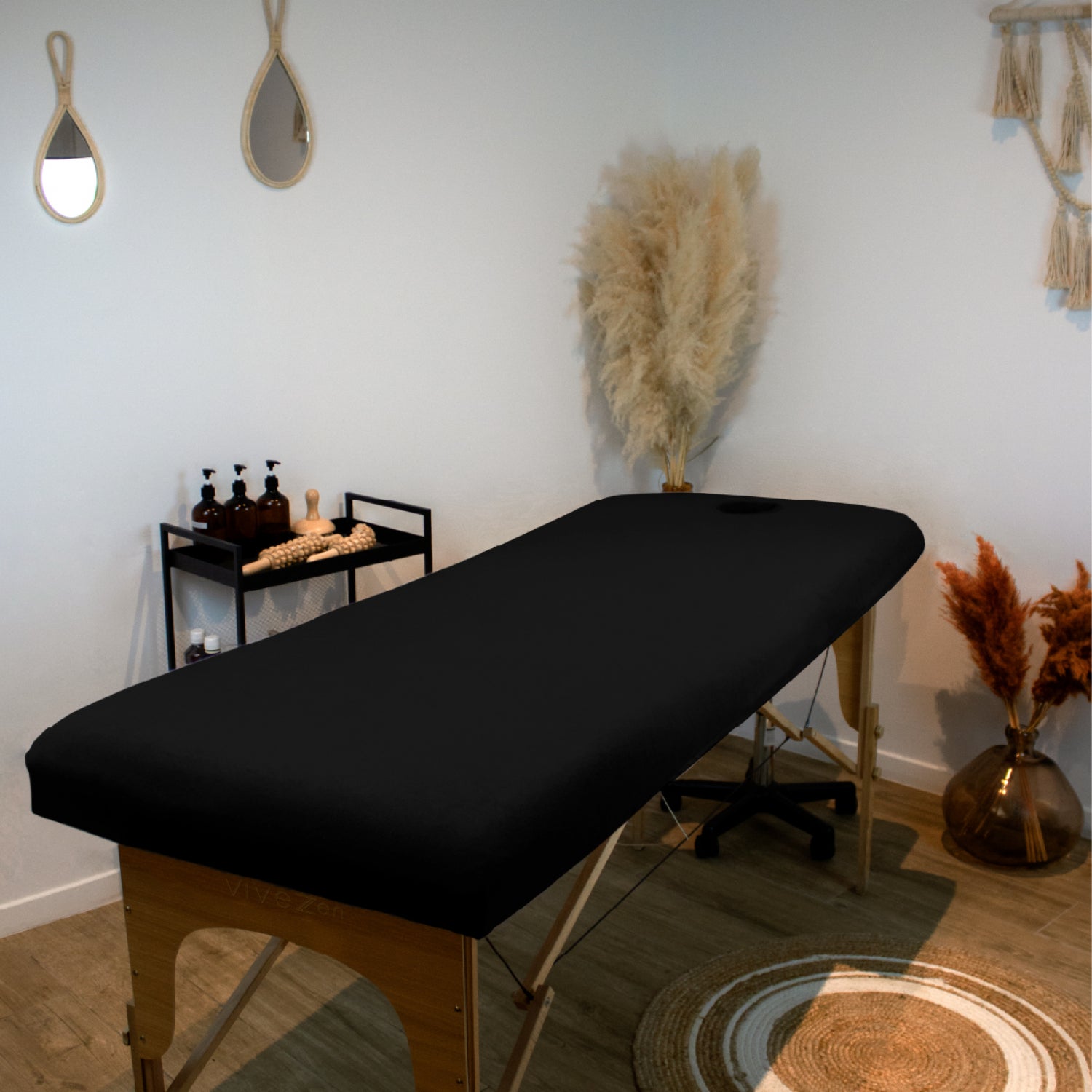 Drap housse de protection en éponge pour table de massage - Confort Plus - Noir - Vivezen - 5