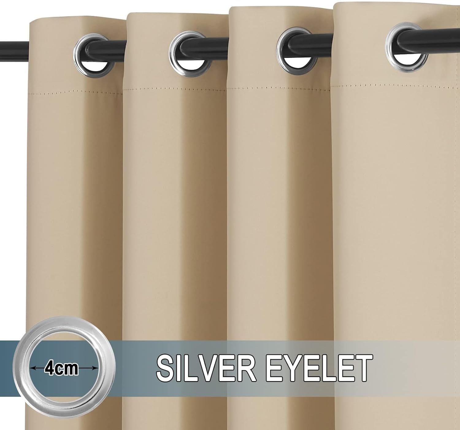 Rideaux d'Extérieur - Rideau Occultant Thermique à Oeillets Isolation Thermique Pergola Patio Draperies Décoration,132 x213cm, Beige, 1 Paire - 3