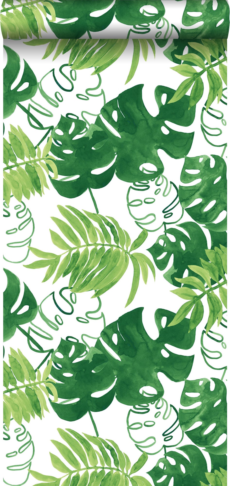 Papel pintado hojas de la selva tropical pintadas verde selva tropical - 53 cm x 10,05 m - estahome