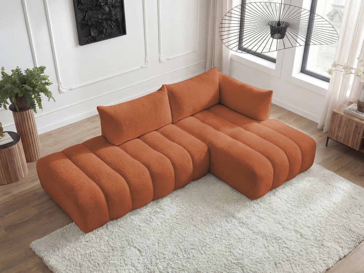 Canapé d'angle fixe modulable AZRA tissu bouclette BOBOCHIC 4 places ...